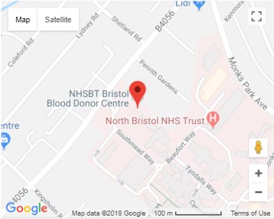 Map of Bristol Donor Centre